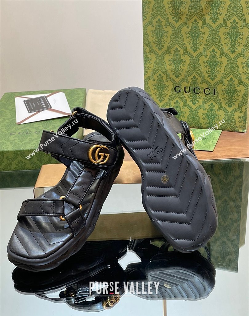 Gucci Chevron Leather Platform Sandals 3.5cm with Double G Black 2024 0605 (MD-240605063)