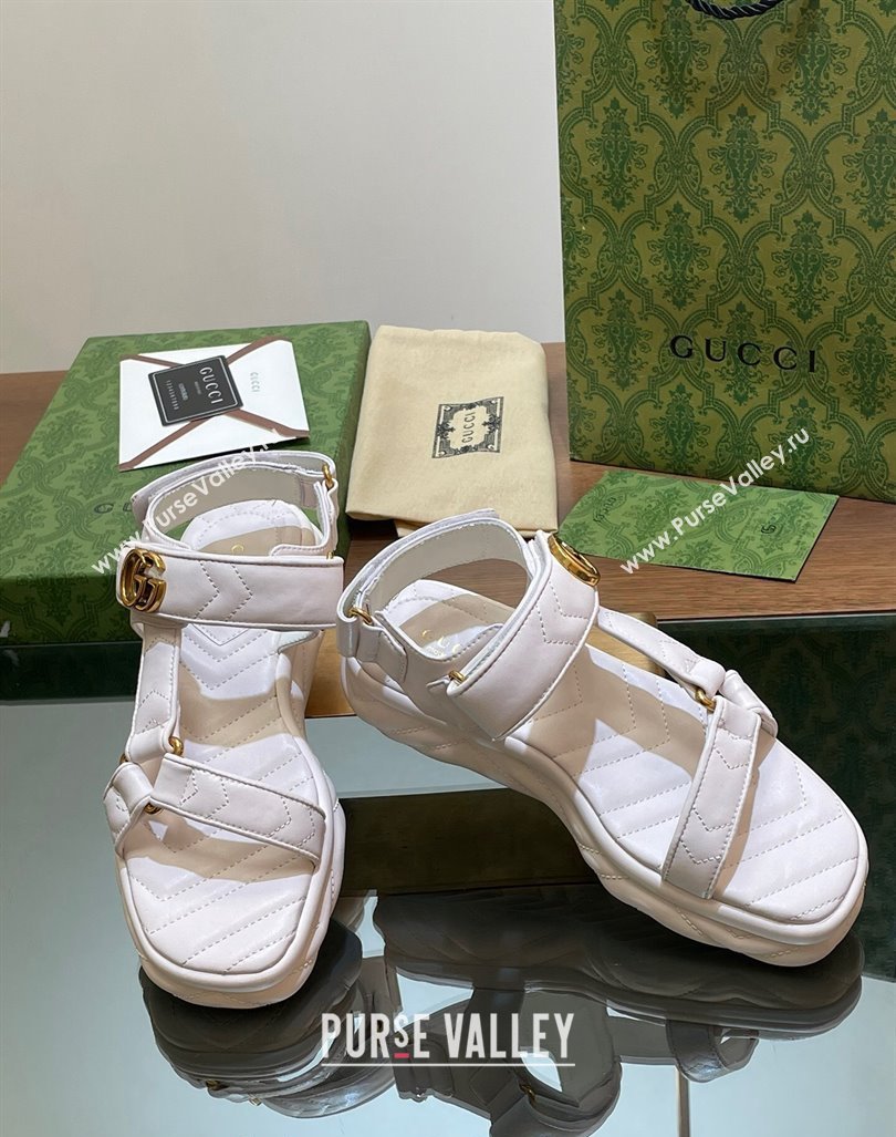 Gucci Chevron Leather Platform Sandals 3.5cm with Double G White 2024 0605 (MD-240605064)