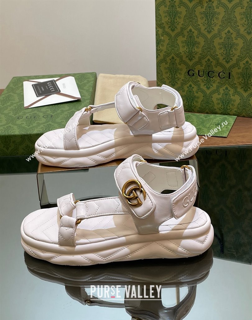 Gucci Chevron Leather Platform Sandals 3.5cm with Double G White 2024 0605 (MD-240605064)