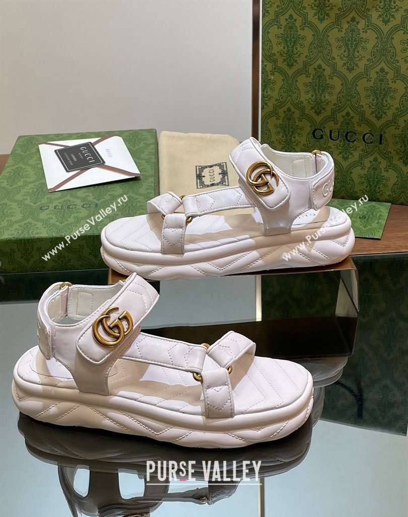 Gucci Chevron Leather Platform Sandals 3.5cm with Double G White 2024 0605 (MD-240605064)