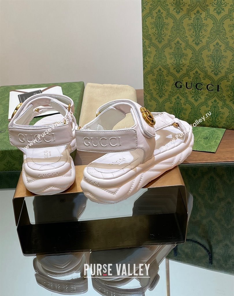 Gucci Chevron Leather Platform Sandals 3.5cm with Double G White 2024 0605 (MD-240605064)