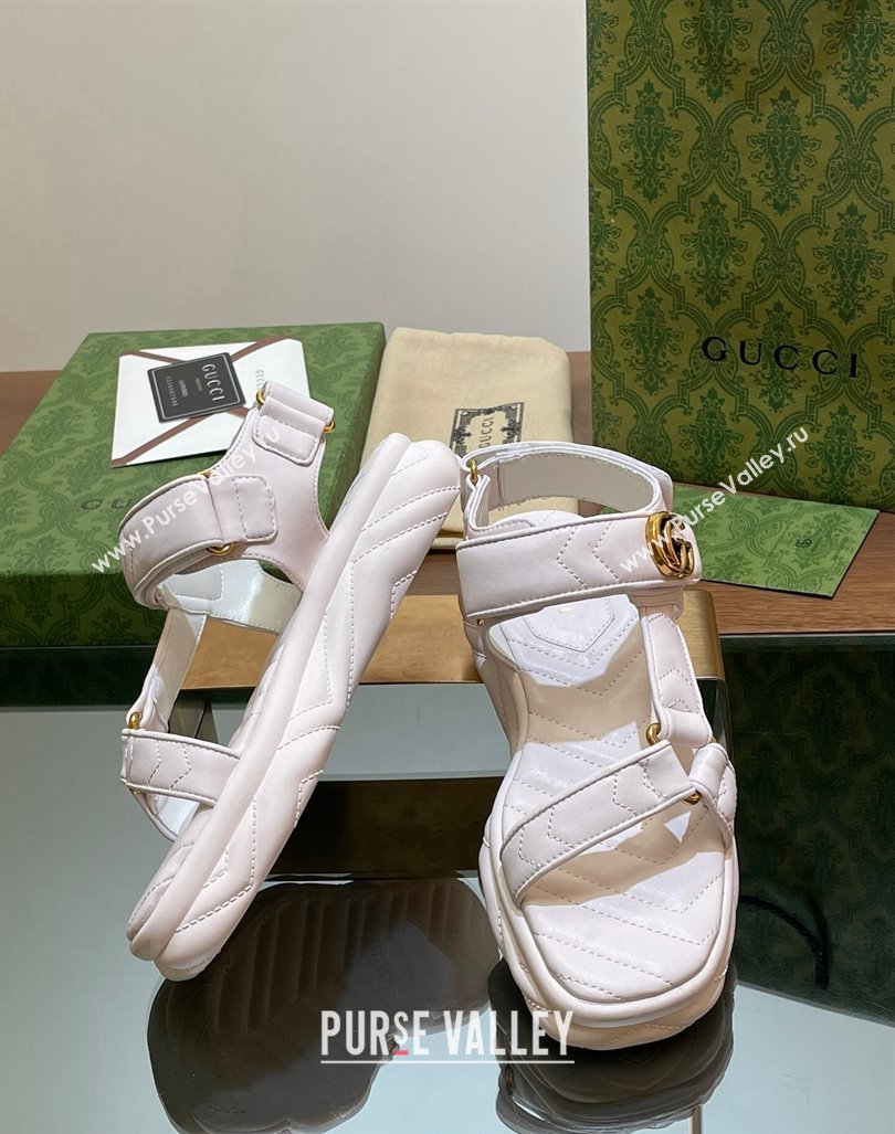 Gucci Chevron Leather Platform Sandals 3.5cm with Double G White 2024 0605 (MD-240605064)