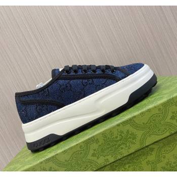 Gucci Tennis 1977 Strass GG Denim Low-top Platform Sneakers 5cm Blue 2024 0605 (MD-240605005)