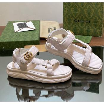 Gucci Chevron Leather Platform Sandals 3.5cm with Double G White 2024 0605 (MD-240605064)