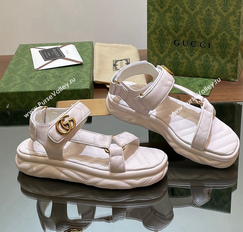 Gucci Chevron Leather Platform Sandals 3.5cm with Double G White 2024 0605 (MD-240605064)