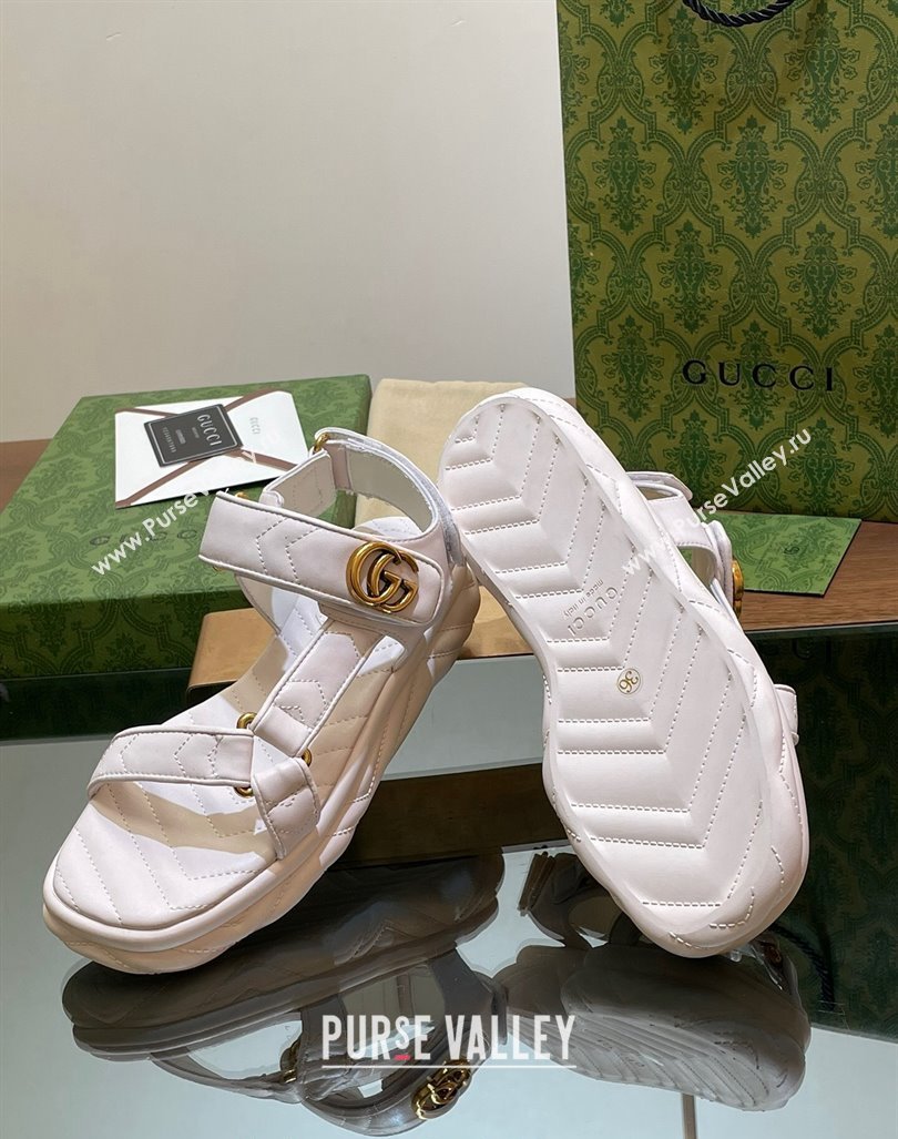 Gucci Chevron Leather Platform Sandals 3.5cm with Double G White 2024 0605 (MD-240605064)