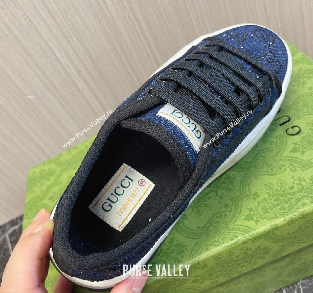 Gucci Tennis 1977 Strass GG Denim Low-top Platform Sneakers 5cm Blue 2024 0605 (MD-240605005)