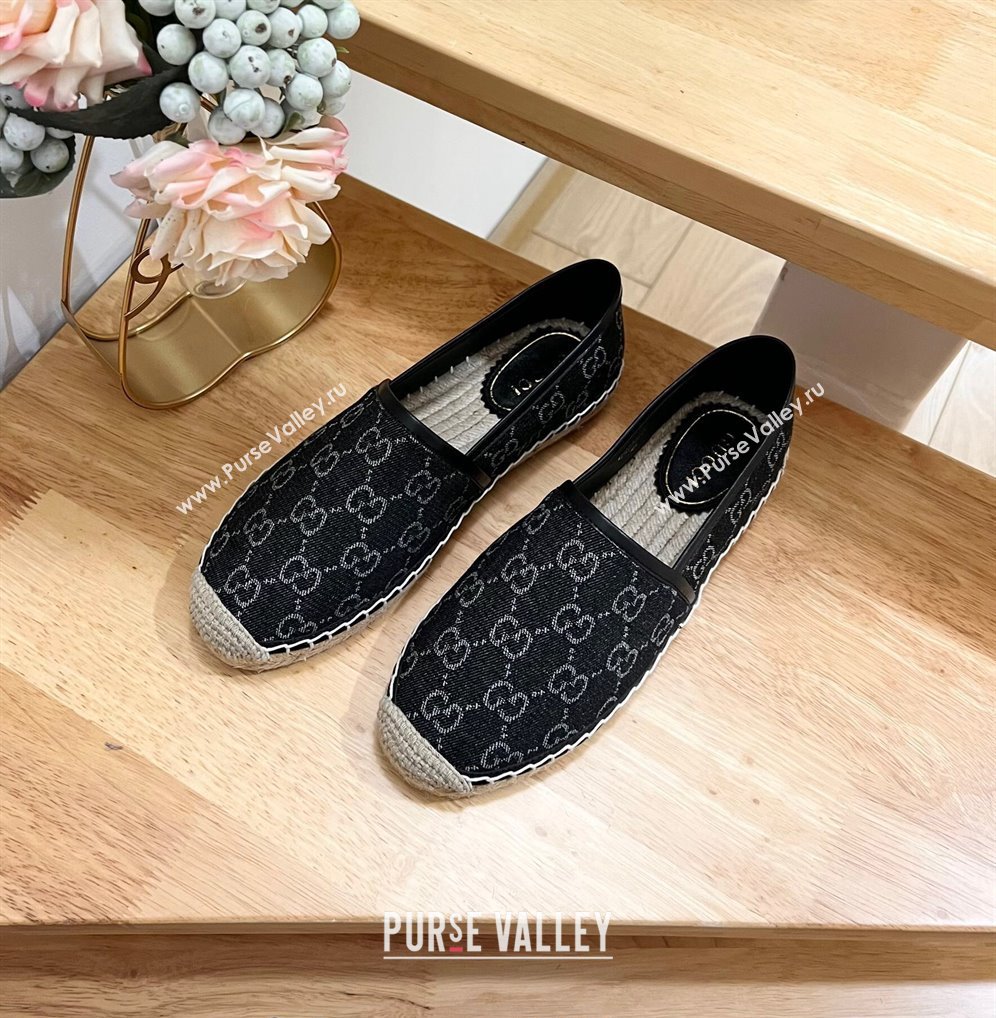 Gucci GG Denim Espadrilles Flat Black 2024 0605 (MD-240605066)