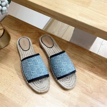 Gucci GG Denim Espadrille Flat Slides Sandal Light Blue 2024 0605 (MD-240605069)