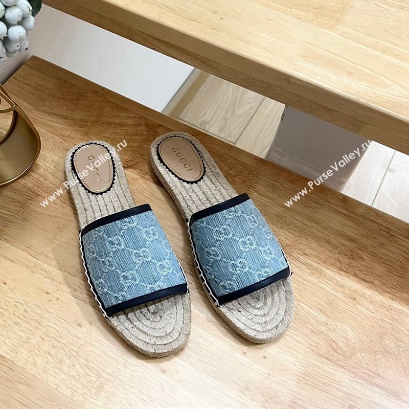 Gucci GG Denim Espadrille Flat Slides Sandal Light Blue 2024 0605 (MD-240605069)