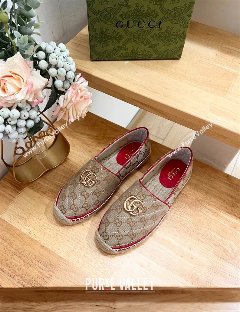 Gucci Quilted Denim Espadrilles Flat with GG Beige/Red 2024 0604 (MD-240605070)