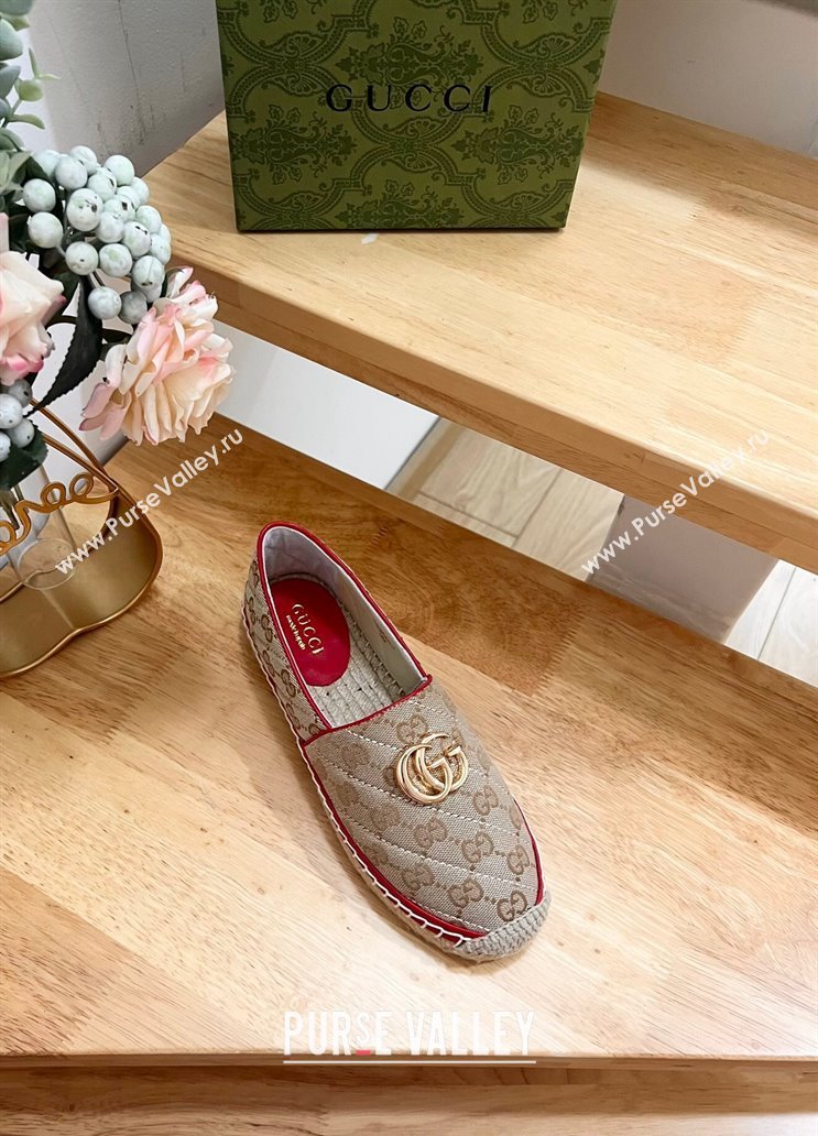 Gucci Quilted Denim Espadrilles Flat with GG Beige/Red 2024 0604 (MD-240605070)