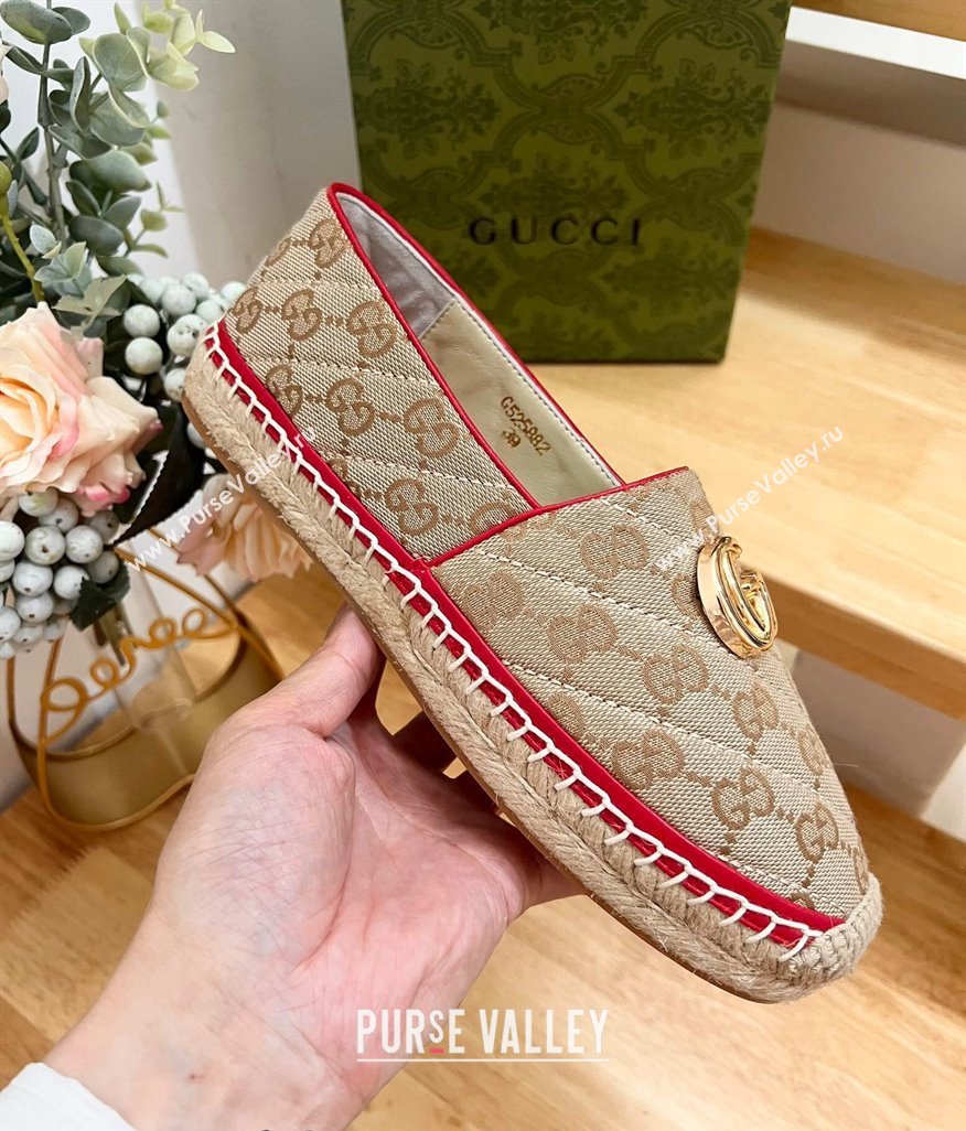 Gucci Quilted Denim Espadrilles Flat with GG Beige/Red 2024 0604 (MD-240605070)