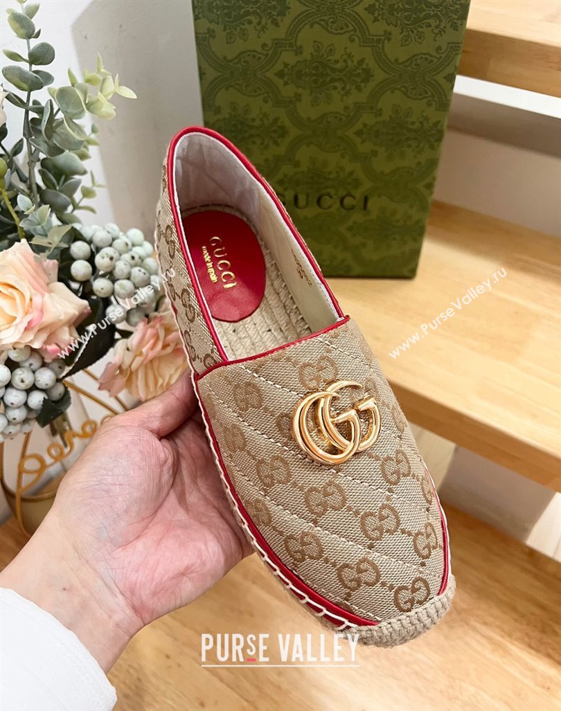 Gucci Quilted Denim Espadrilles Flat with GG Beige/Red 2024 0604 (MD-240605070)