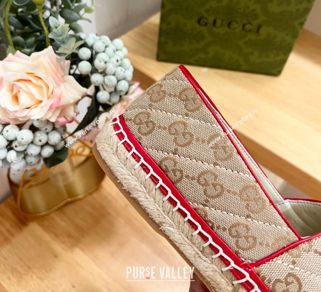 Gucci Quilted Denim Espadrilles Flat with GG Beige/Red 2024 0604 (MD-240605070)