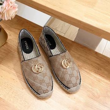 Gucci Quilted Canvas Espadrilles Flat with GG Beige/Black 2024 0604 (MD-240605071)