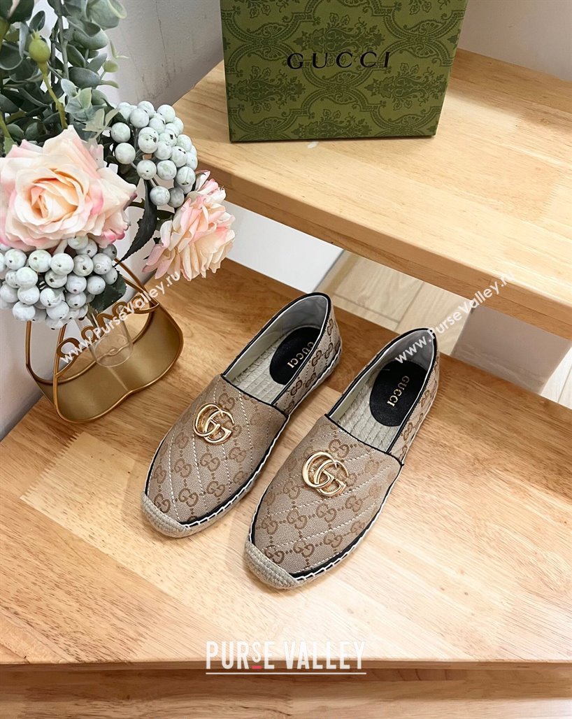 Gucci Quilted Canvas Espadrilles Flat with GG Beige/Black 2024 0604 (MD-240605071)