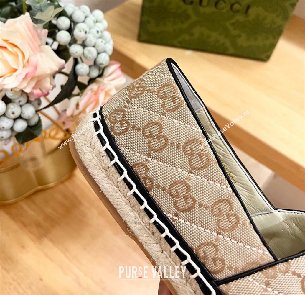 Gucci Quilted Canvas Espadrilles Flat with GG Beige/Black 2024 0604 (MD-240605071)