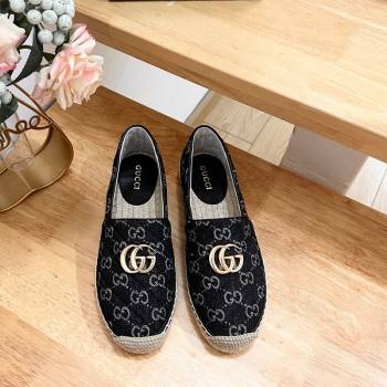 Gucci Quilted Denim Espadrilles Flat with GG Black 2024 0604 (MD-240605072)