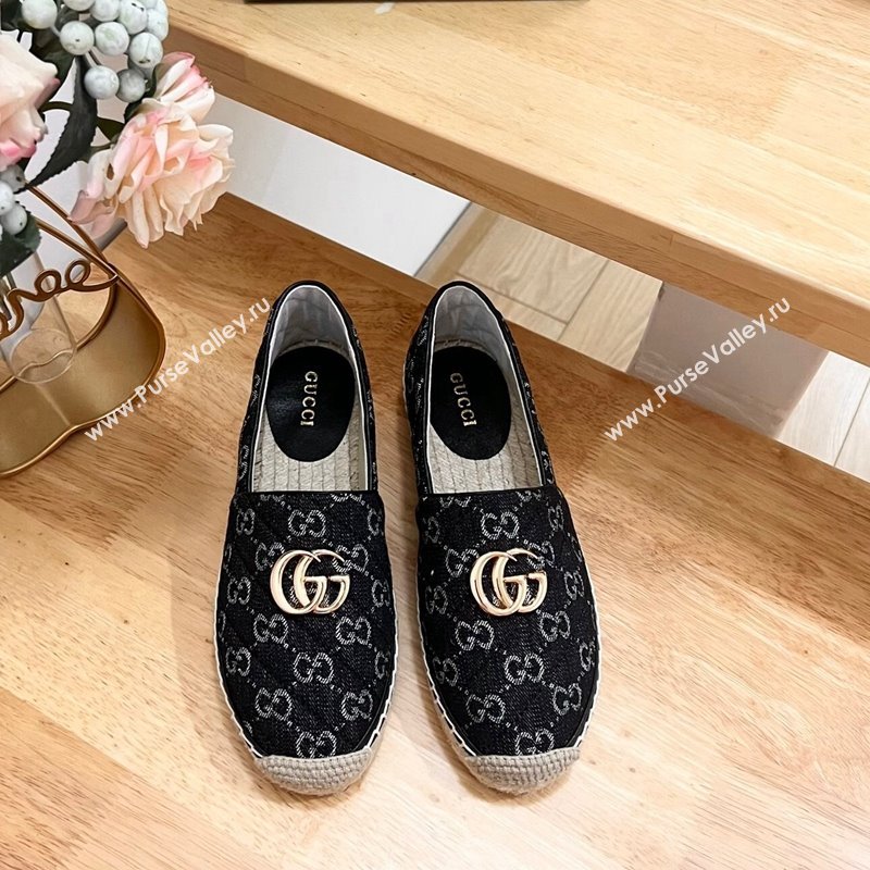 Gucci Quilted Denim Espadrilles Flat with GG Black 2024 0604 (MD-240605072)