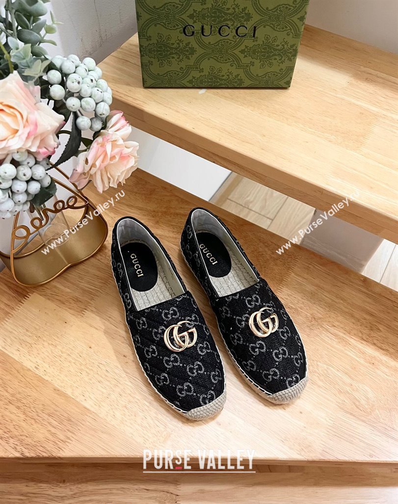 Gucci Quilted Denim Espadrilles Flat with GG Black 2024 0604 (MD-240605072)