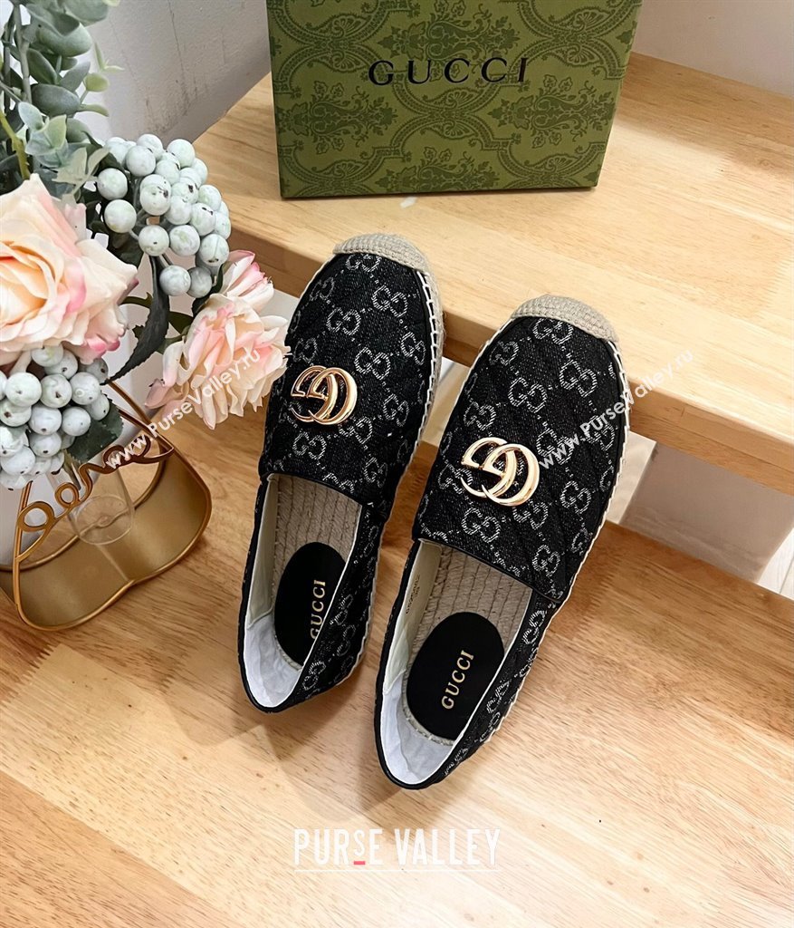 Gucci Quilted Denim Espadrilles Flat with GG Black 2024 0604 (MD-240605072)