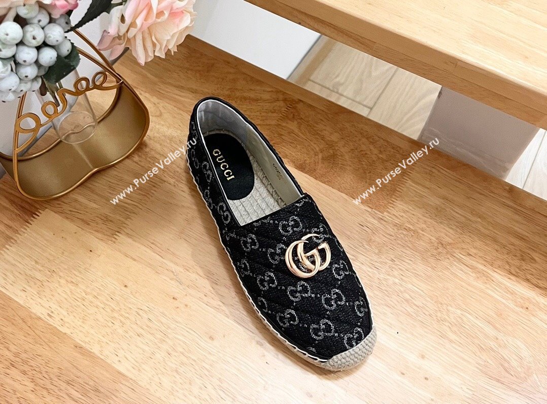 Gucci Quilted Denim Espadrilles Flat with GG Black 2024 0604 (MD-240605072)