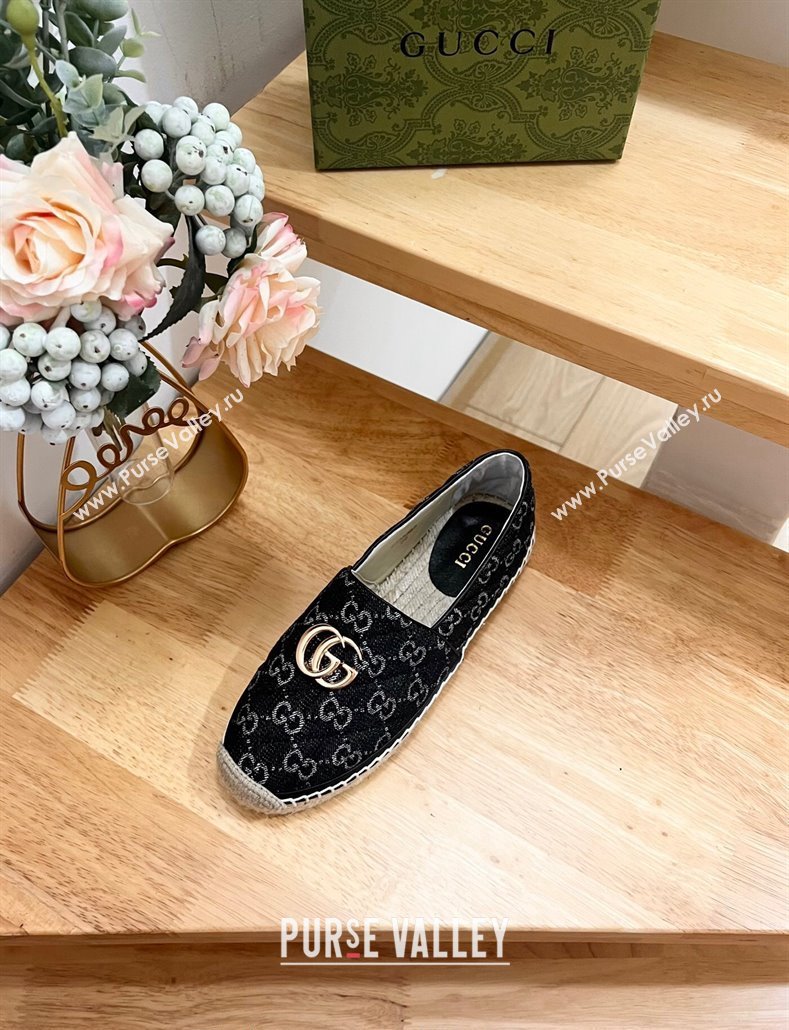 Gucci Quilted Denim Espadrilles Flat with GG Black 2024 0604 (MD-240605072)