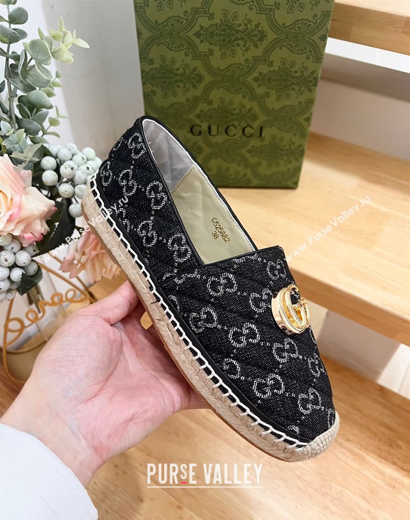 Gucci Quilted Denim Espadrilles Flat with GG Black 2024 0604 (MD-240605072)