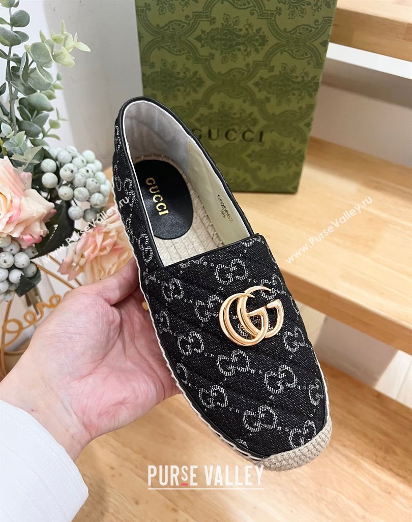 Gucci Quilted Denim Espadrilles Flat with GG Black 2024 0604 (MD-240605072)