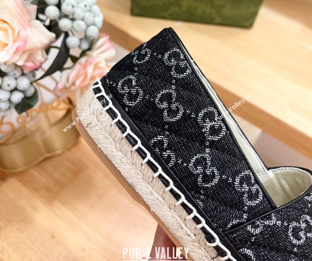 Gucci Quilted Denim Espadrilles Flat with GG Black 2024 0604 (MD-240605072)