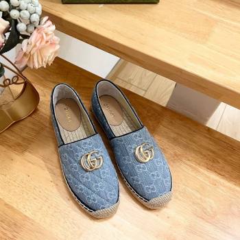 Gucci Quilted Denim Espadrilles Flat with GG Light Blue 2024 0604 (MD-240605073)