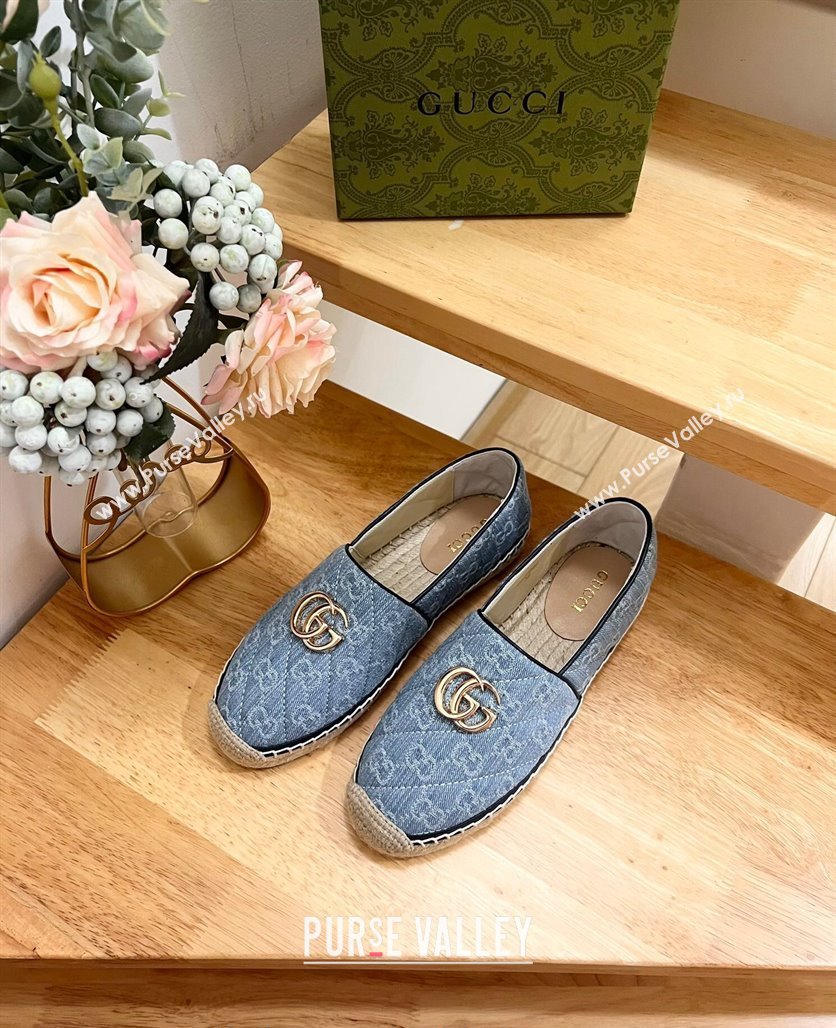 Gucci Quilted Denim Espadrilles Flat with GG Light Blue 2024 0604 (MD-240605073)