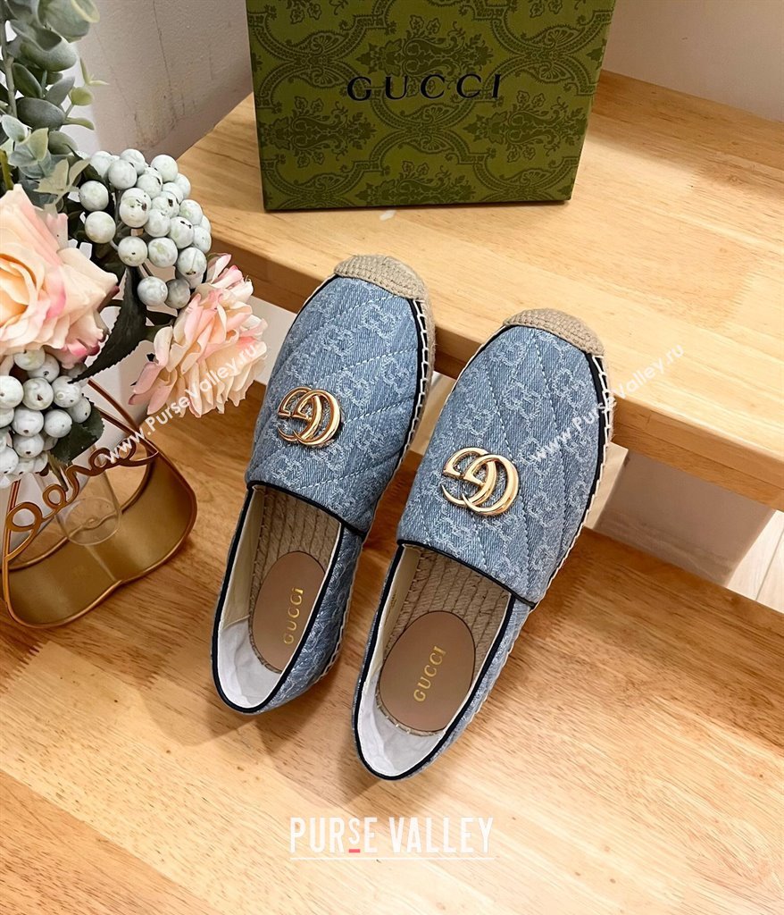 Gucci Quilted Denim Espadrilles Flat with GG Light Blue 2024 0604 (MD-240605073)