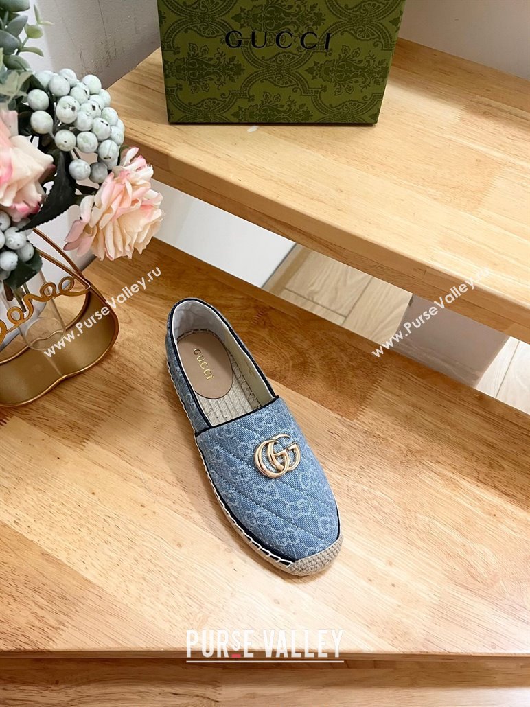 Gucci Quilted Denim Espadrilles Flat with GG Light Blue 2024 0604 (MD-240605073)