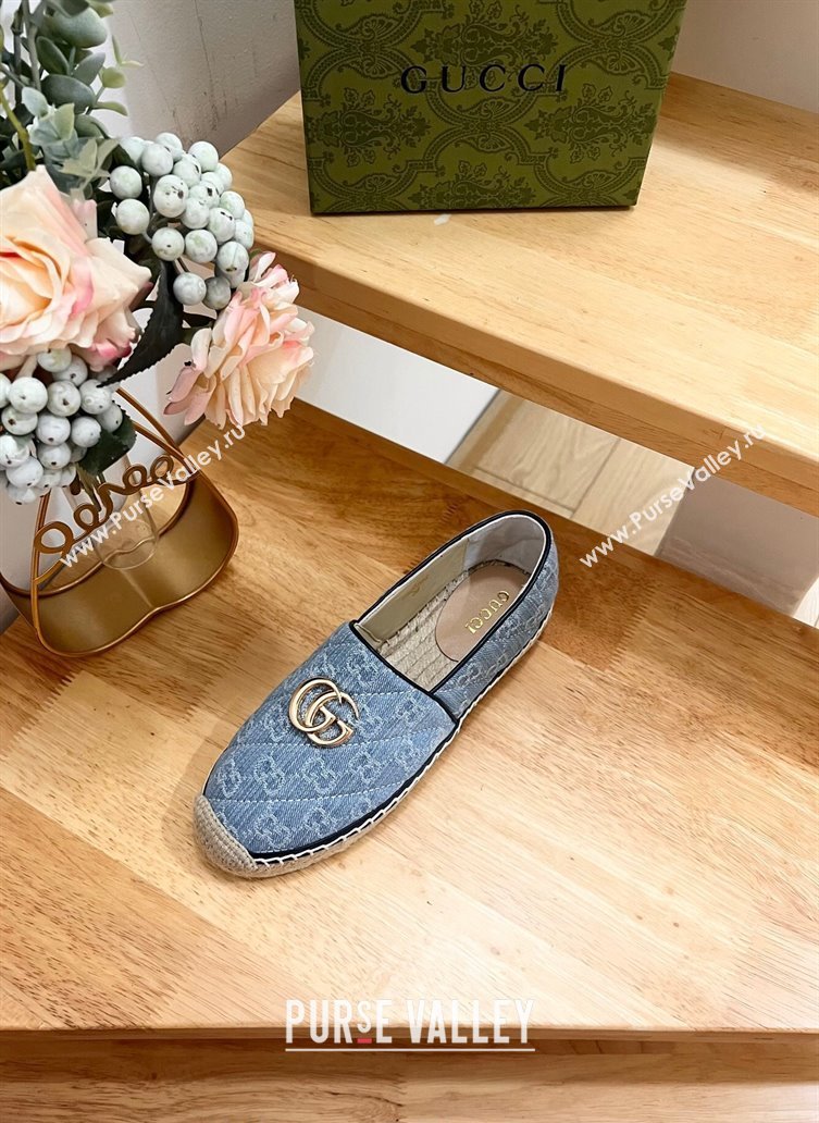 Gucci Quilted Denim Espadrilles Flat with GG Light Blue 2024 0604 (MD-240605073)