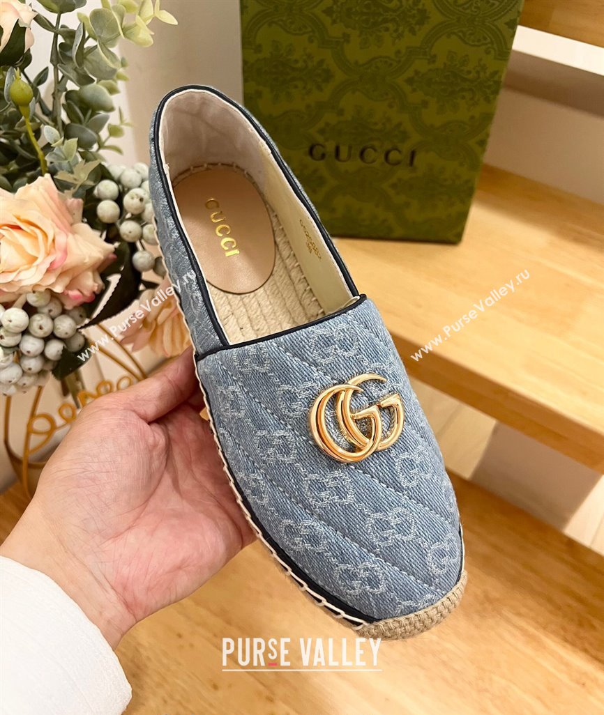 Gucci Quilted Denim Espadrilles Flat with GG Light Blue 2024 0604 (MD-240605073)