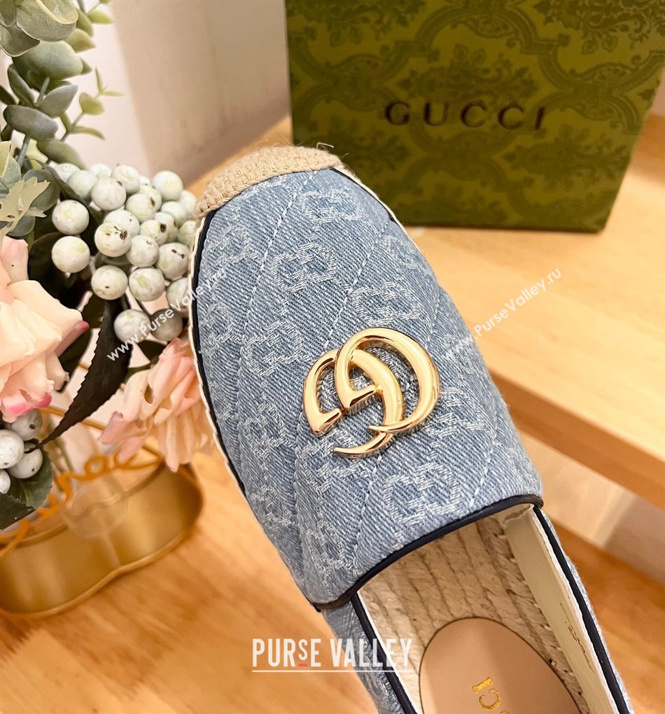 Gucci Quilted Denim Espadrilles Flat with GG Light Blue 2024 0604 (MD-240605073)