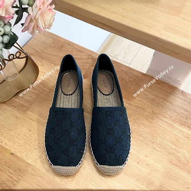 Gucci Strass GG Canvas Espadrilles Flat Dark Blue 2024 0604 (MD-240605078)