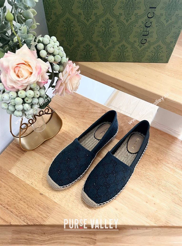 Gucci Strass GG Canvas Espadrilles Flat Dark Blue 2024 0604 (MD-240605078)