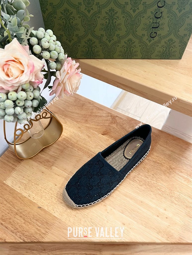 Gucci Strass GG Canvas Espadrilles Flat Dark Blue 2024 0604 (MD-240605078)