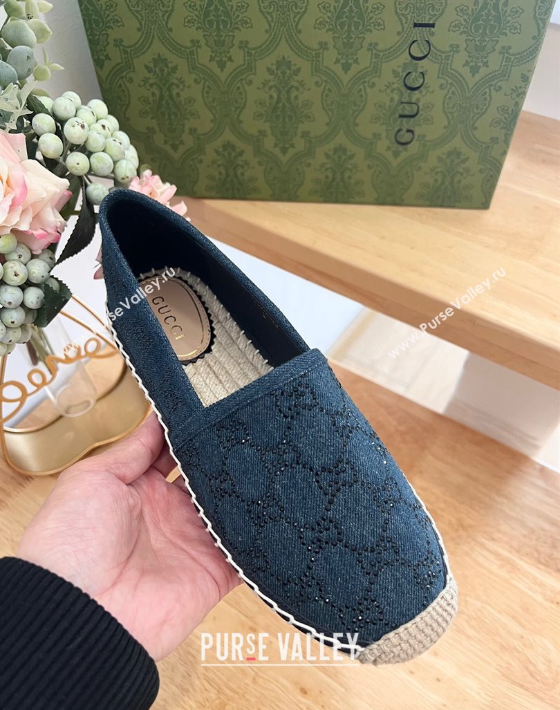 Gucci Strass GG Canvas Espadrilles Flat Dark Blue 2024 0604 (MD-240605078)