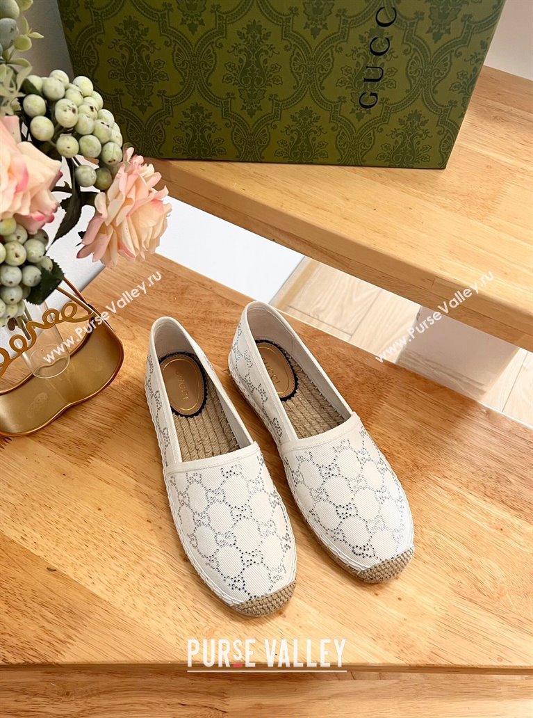 Gucci Strass GG Canvas Espadrilles Flat White 2024 0604 (MD-240605079)