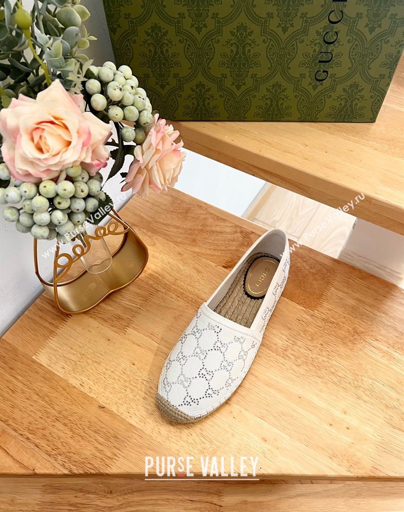 Gucci Strass GG Canvas Espadrilles Flat White 2024 0604 (MD-240605079)