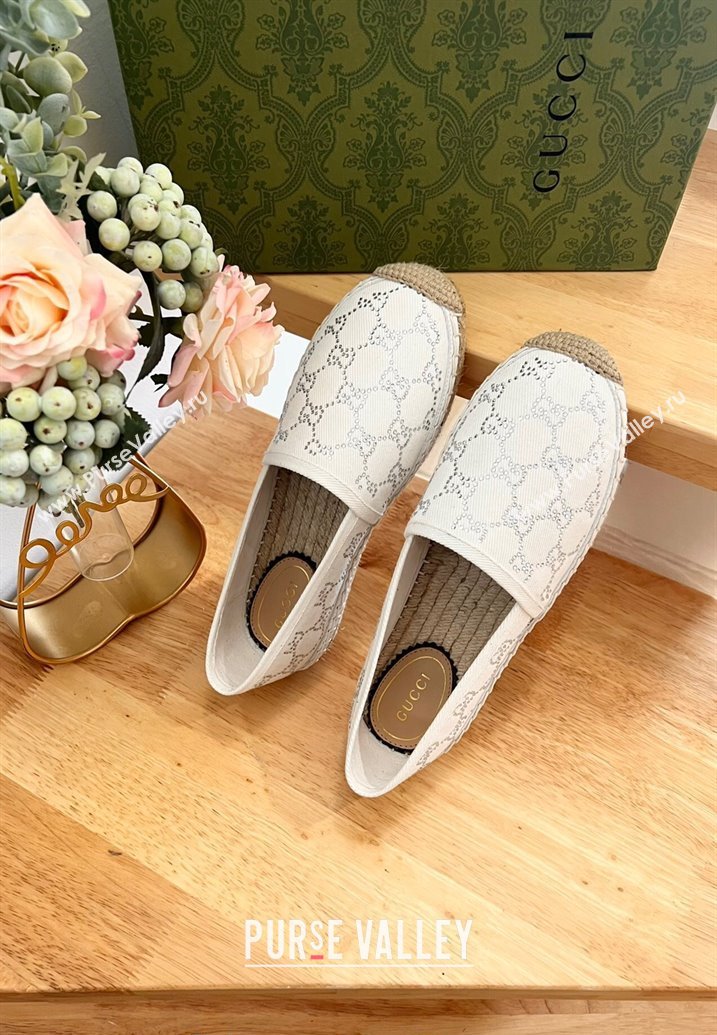 Gucci Strass GG Canvas Espadrilles Flat White 2024 0604 (MD-240605079)