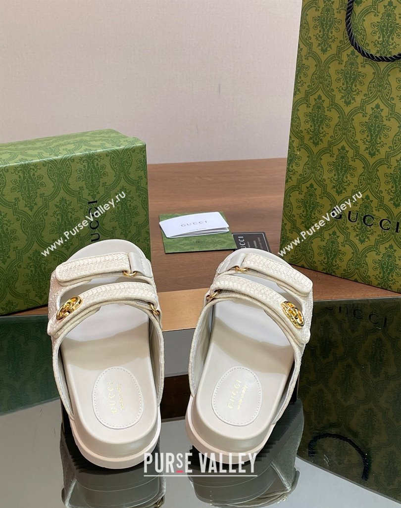 Gucci Straw Effect Flat Slides Sandal with Strap and GG White 2024 0605 (MD-240605024)