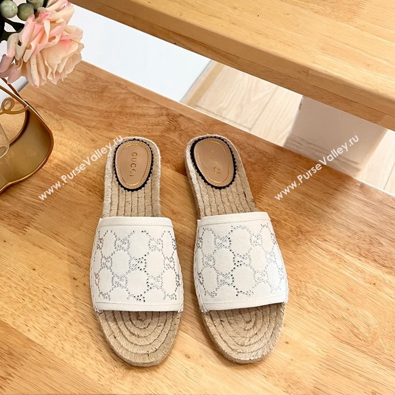 Gucci Strass GG Canvas Espadrille Flat Slides Sandal White 2024 0604 (MD-240605082)