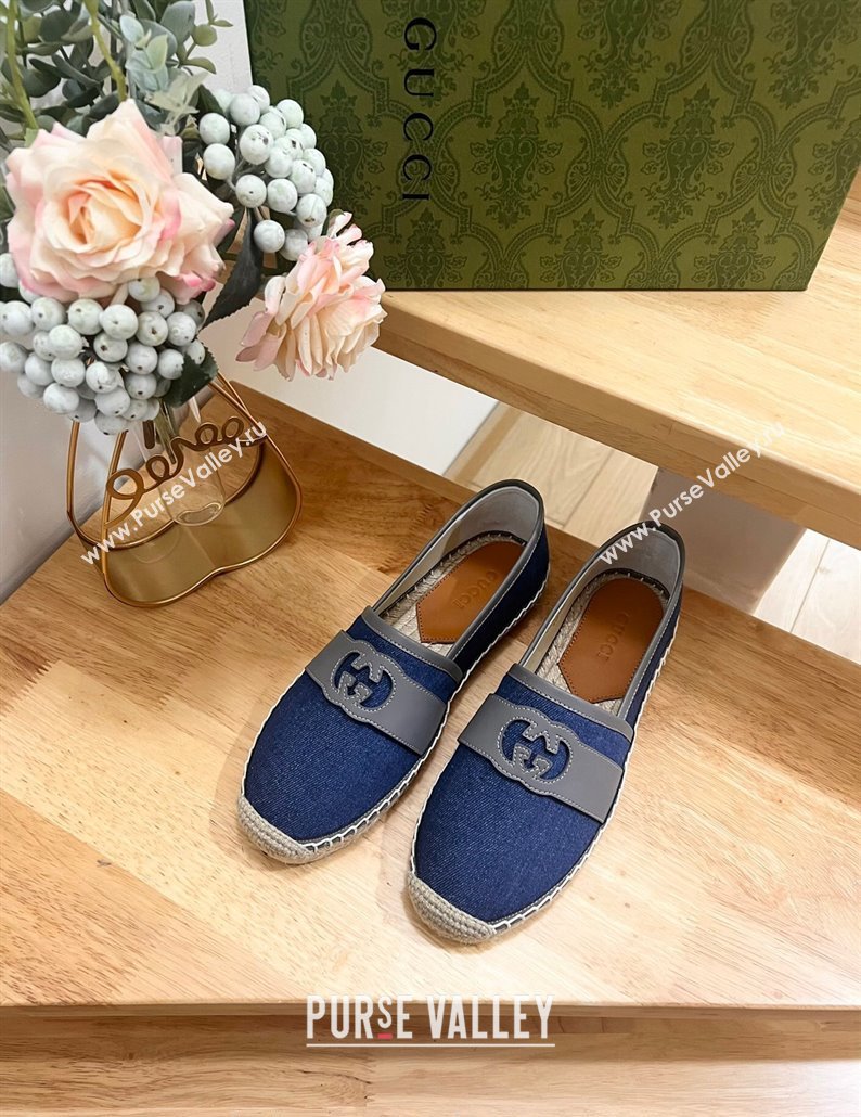 Gucci GG Denim Espadrilles Flat with Interlocking G Blue 2024 0604 (MD-240605086)