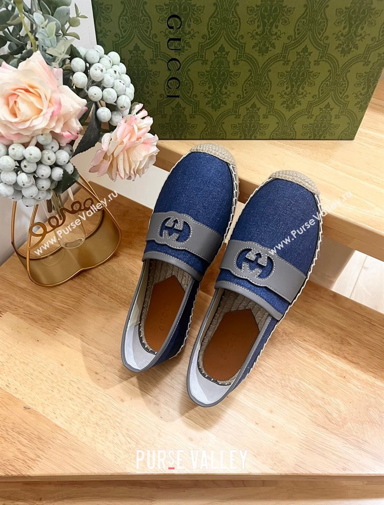 Gucci GG Denim Espadrilles Flat with Interlocking G Blue 2024 0604 (MD-240605086)