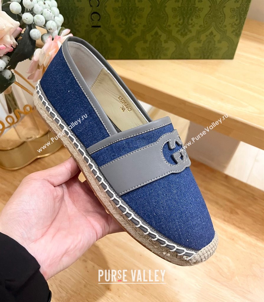 Gucci GG Denim Espadrilles Flat with Interlocking G Blue 2024 0604 (MD-240605086)